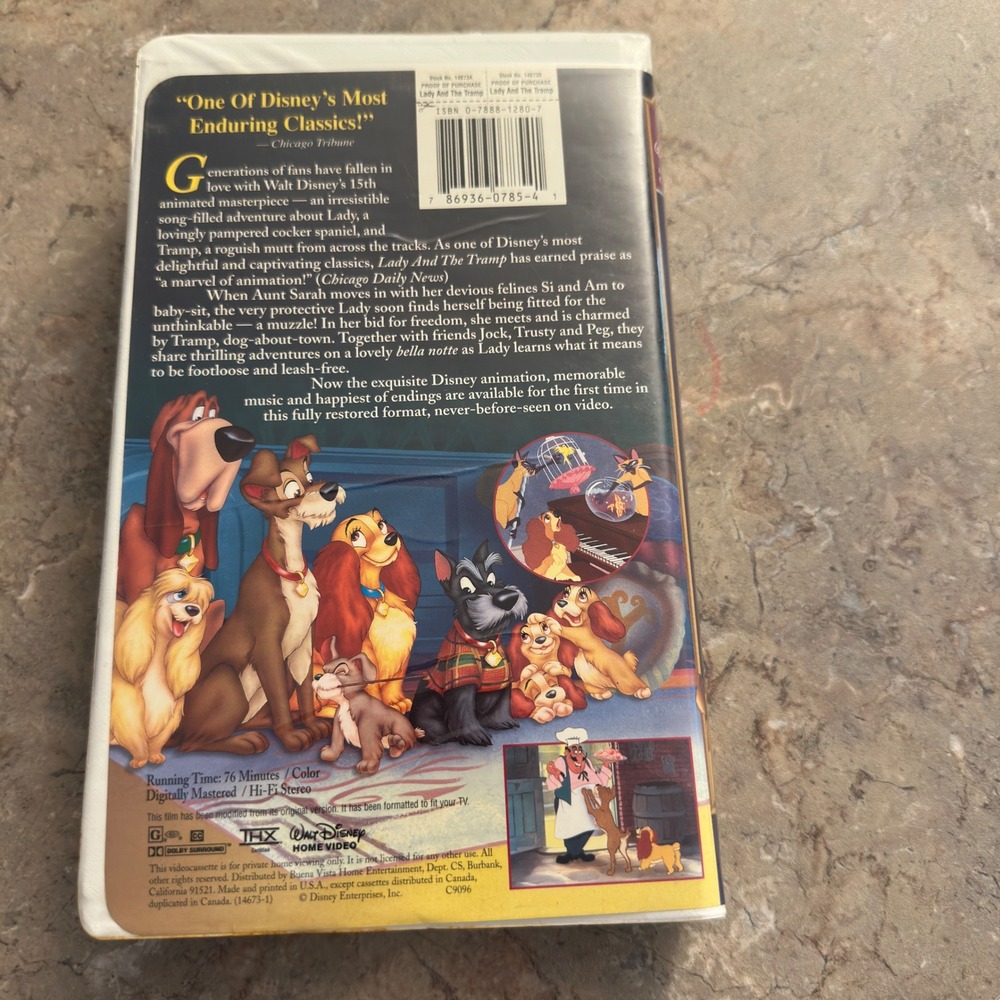 Lady And The Tramp VHS Walt Disney Masterpiece Collection 1998 Clamshell 14673 - Picture 2 of 8